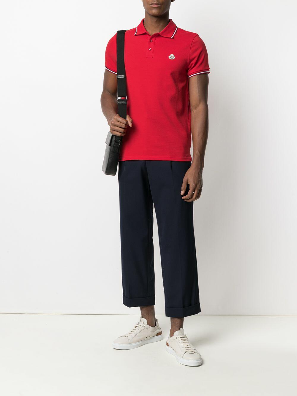 Moncler - Red Piqué Stripe Trim Polo