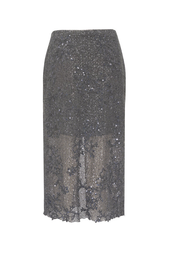 Brunello Cucinelli Dark Gray Dazzling Lace Embroidered Pencil Skirt - view 1