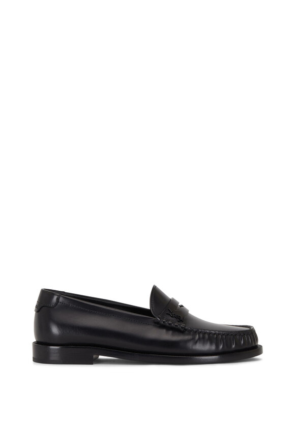 Saint Laurent - Black Leather Moc Toe Penny Loafer