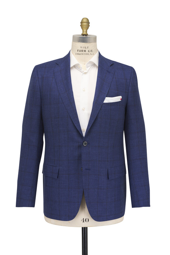 Kiton Navy Wool, Silk, & Cotton Windowpane Sportcoat - view 2