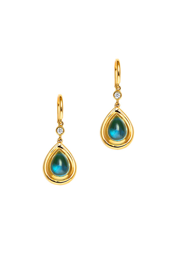 Syna - Yellow Gold Blue Topaz Diamond Drop Earrings
