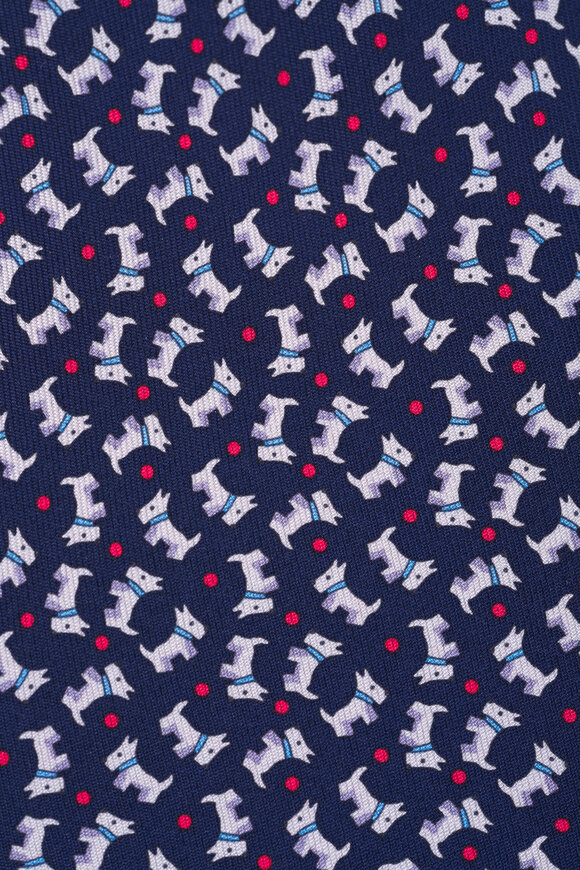 Ferragamo Navy Dog Print Silk Necktie - view 2