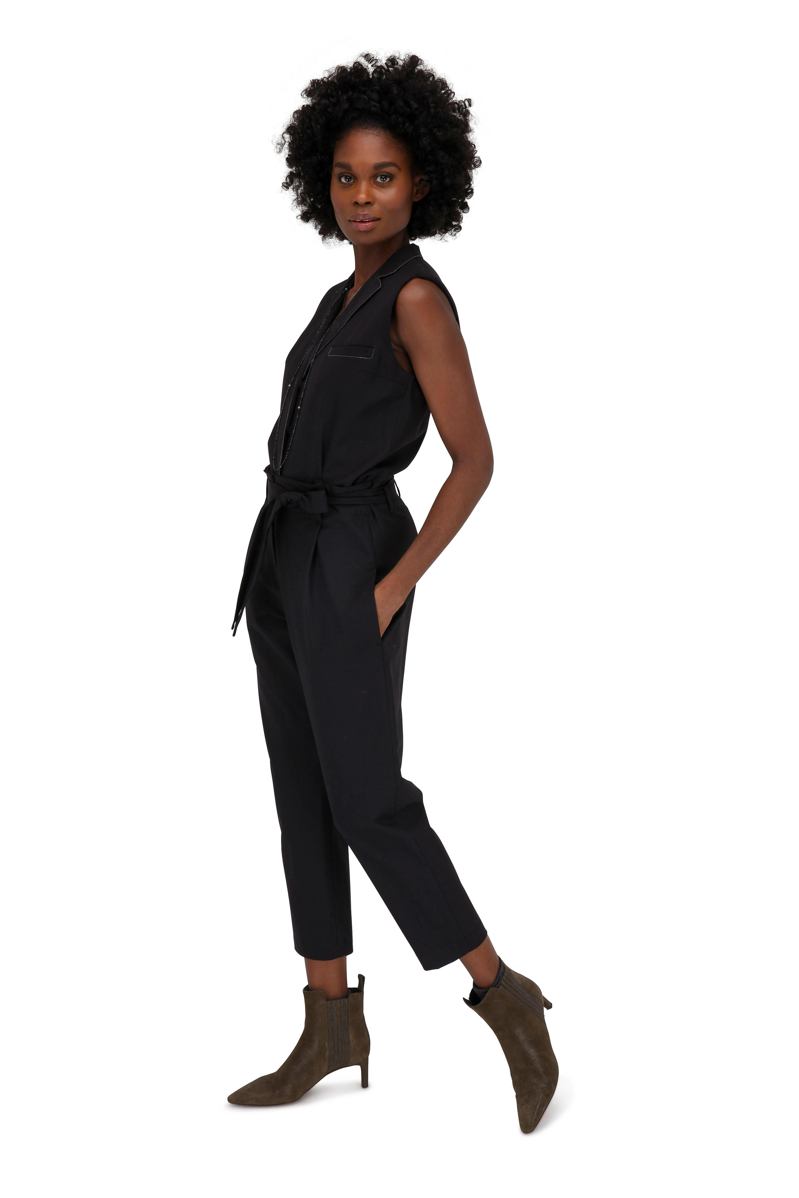 Brunello Cucinelli - Black Wool Monili Trim Jumpsuit