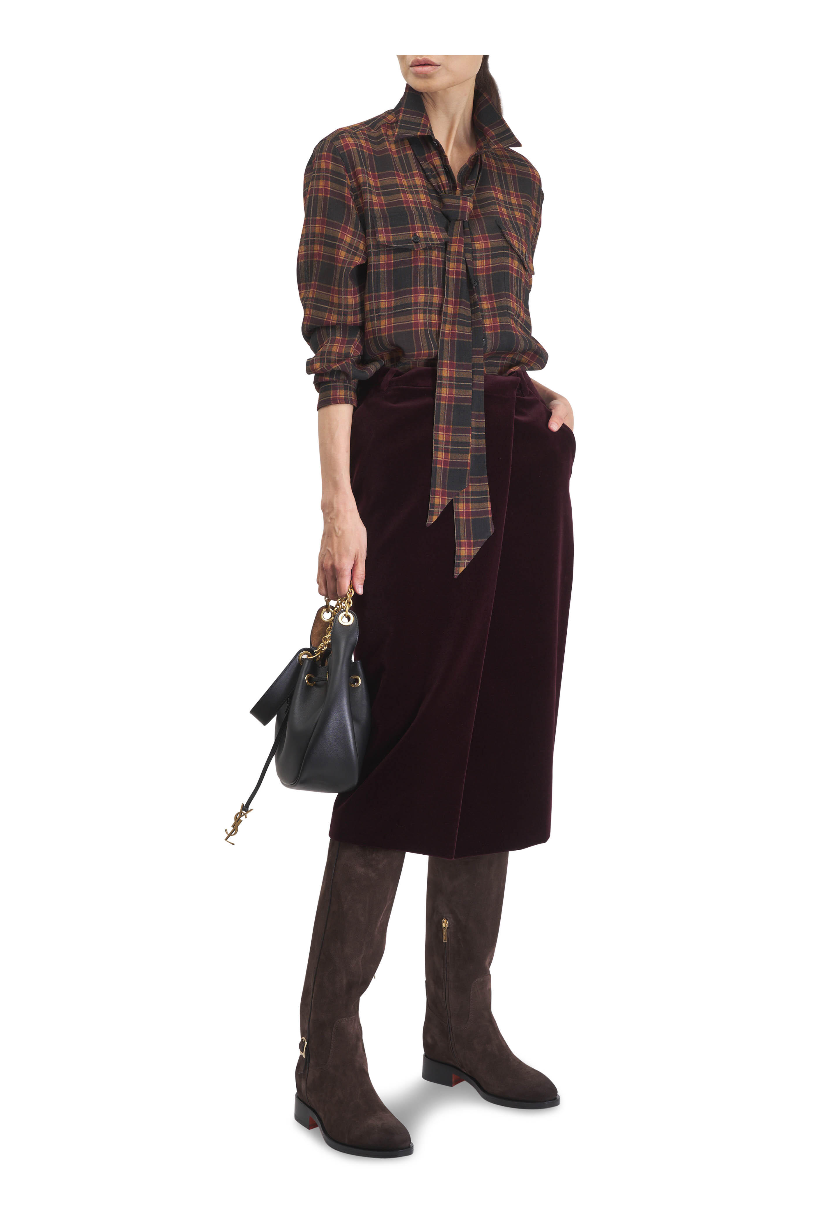 Saint Laurent - Burgundy Velvet Wrap Skirt