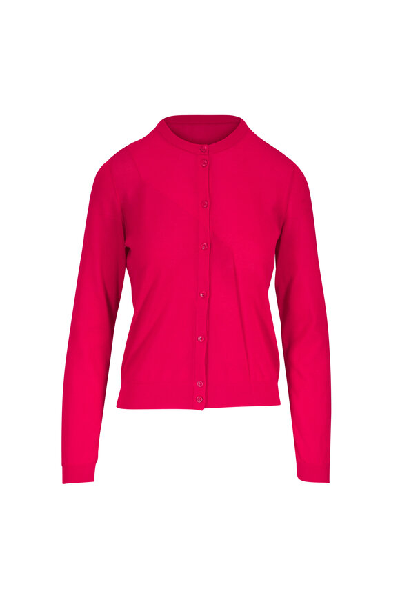 Akris Vermillion Grid Knit Cardigan