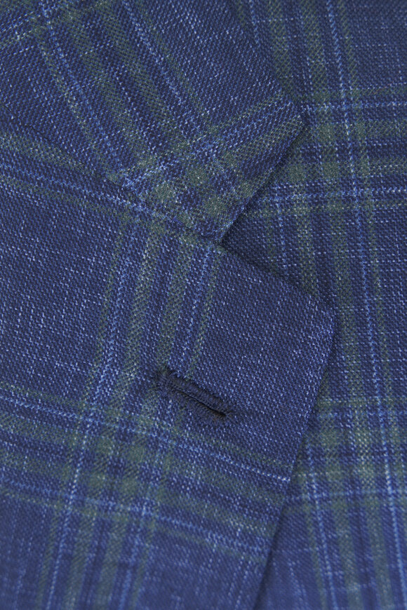 Kiton Blue & Green Windowpane Plaid Wool Sportcoat - view 3