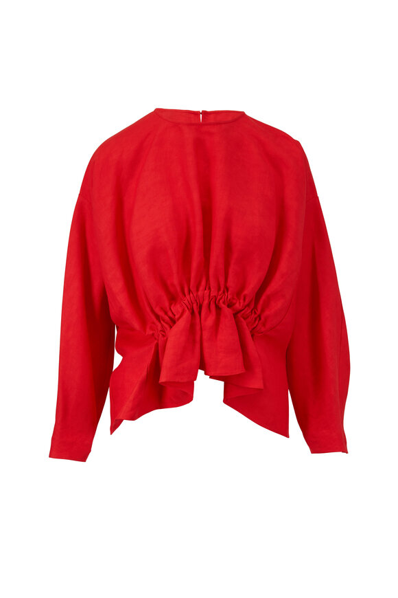 Derek Lam - Bright Red Linen Gathered Waist Top