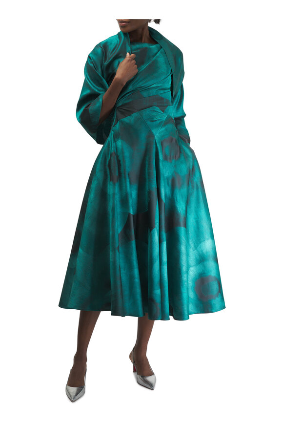 Talbot Runhof - Jade Jacquard Midi Draped Dress