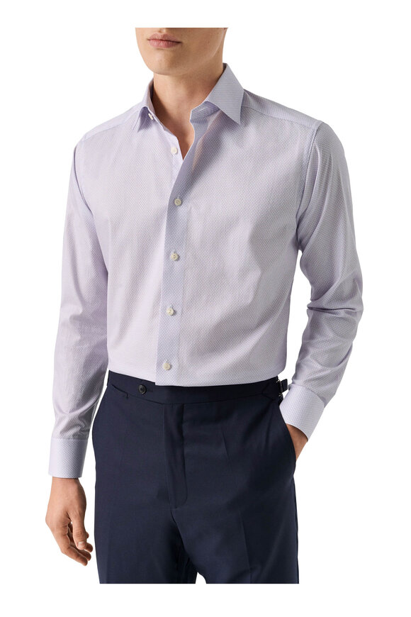 Eton Purple Print Cotton Slim Fit Dress Shirt - view 2