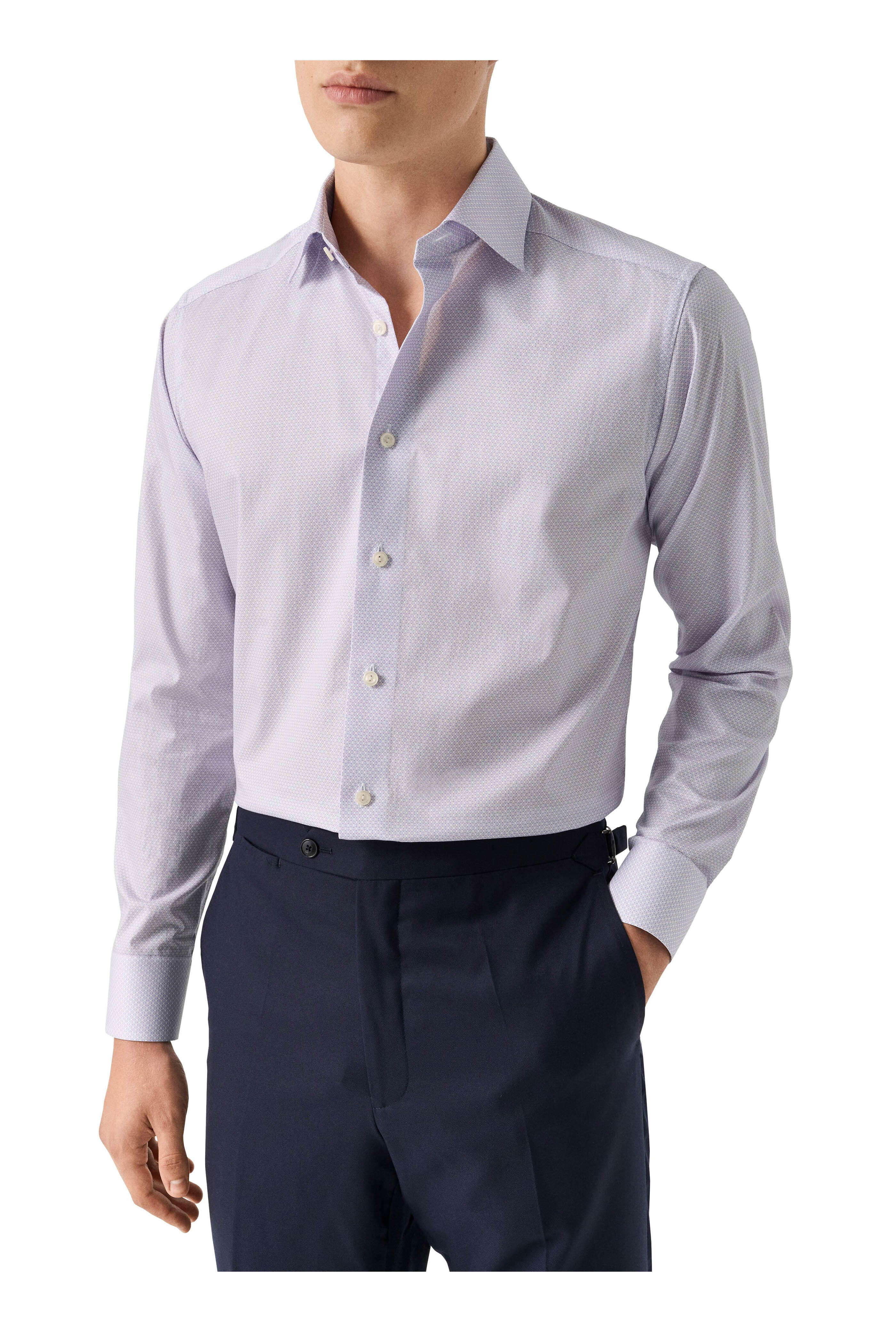 Eton - Purple Print Cotton Slim Fit Dress Shirt - view 2