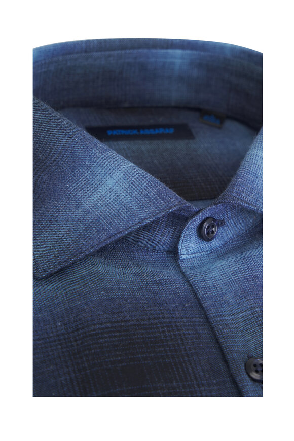 Patrick Assaraf Denim Ombre Check Cotton Sport Shirt - view 2