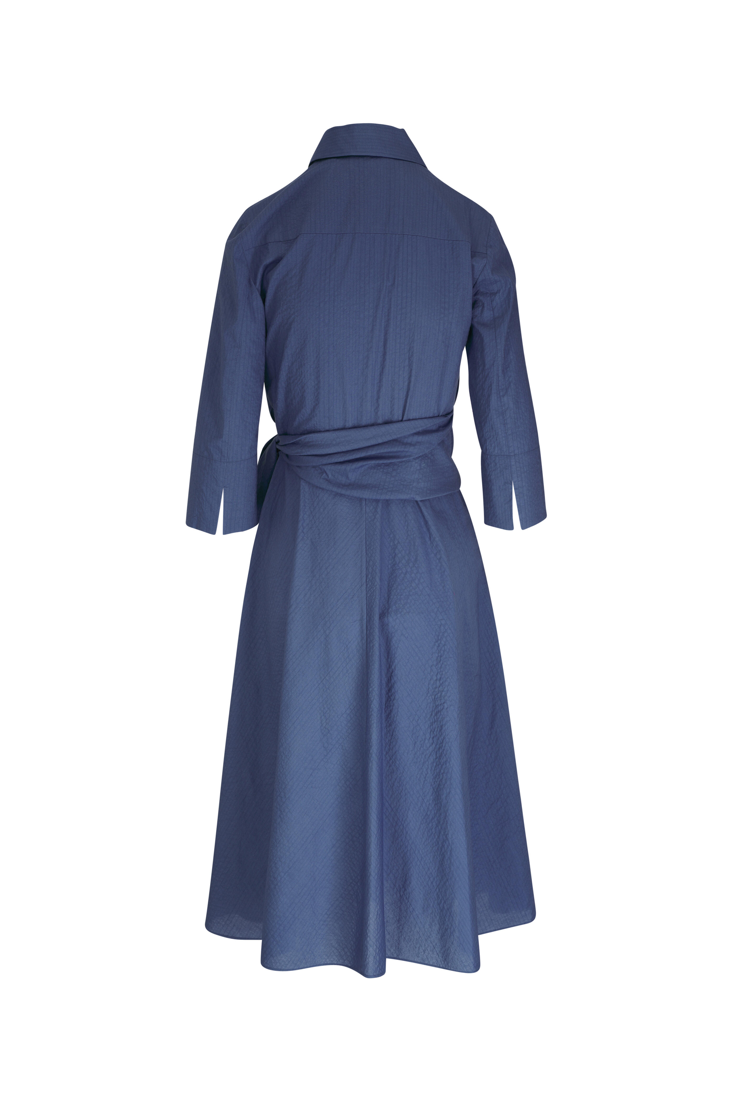Akris Punto - Seersucker Smokey Blue Cotton Wrap Dress