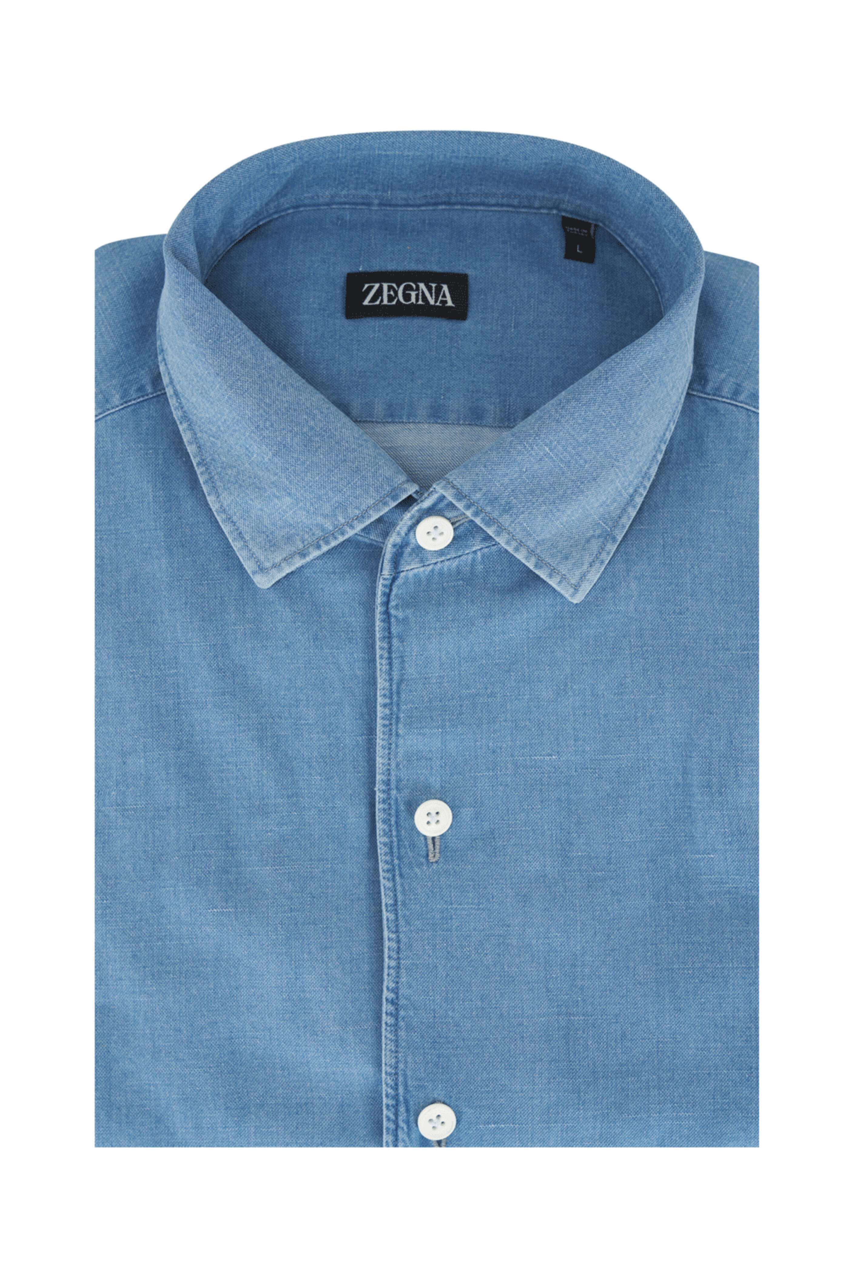 Zegna - Washed Blue Denim Shirt | Mitchell Stores