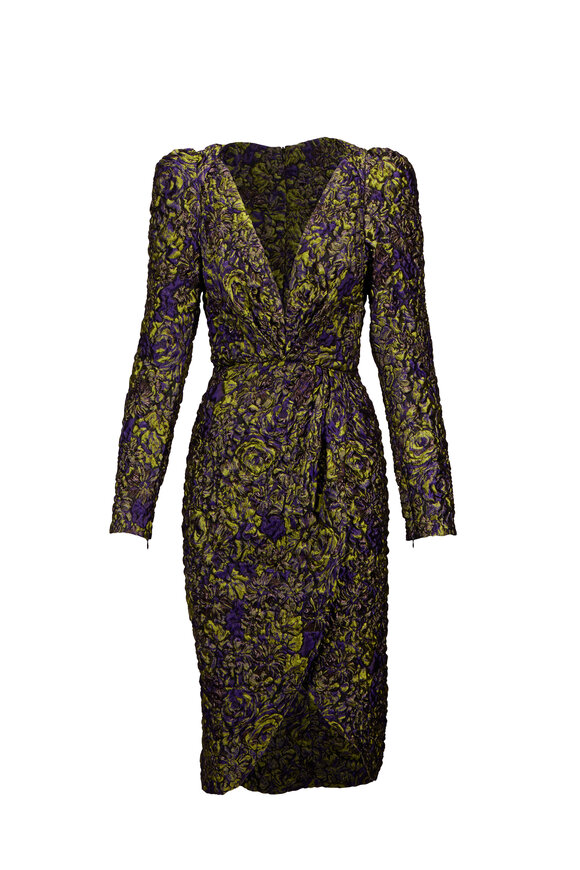 Balmain Violet & Green Jacquard Asymmetrical Midi Dress - view 1