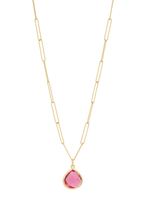Cristina V. Pink Quartz Briolette Etched Paperclip Necklace
