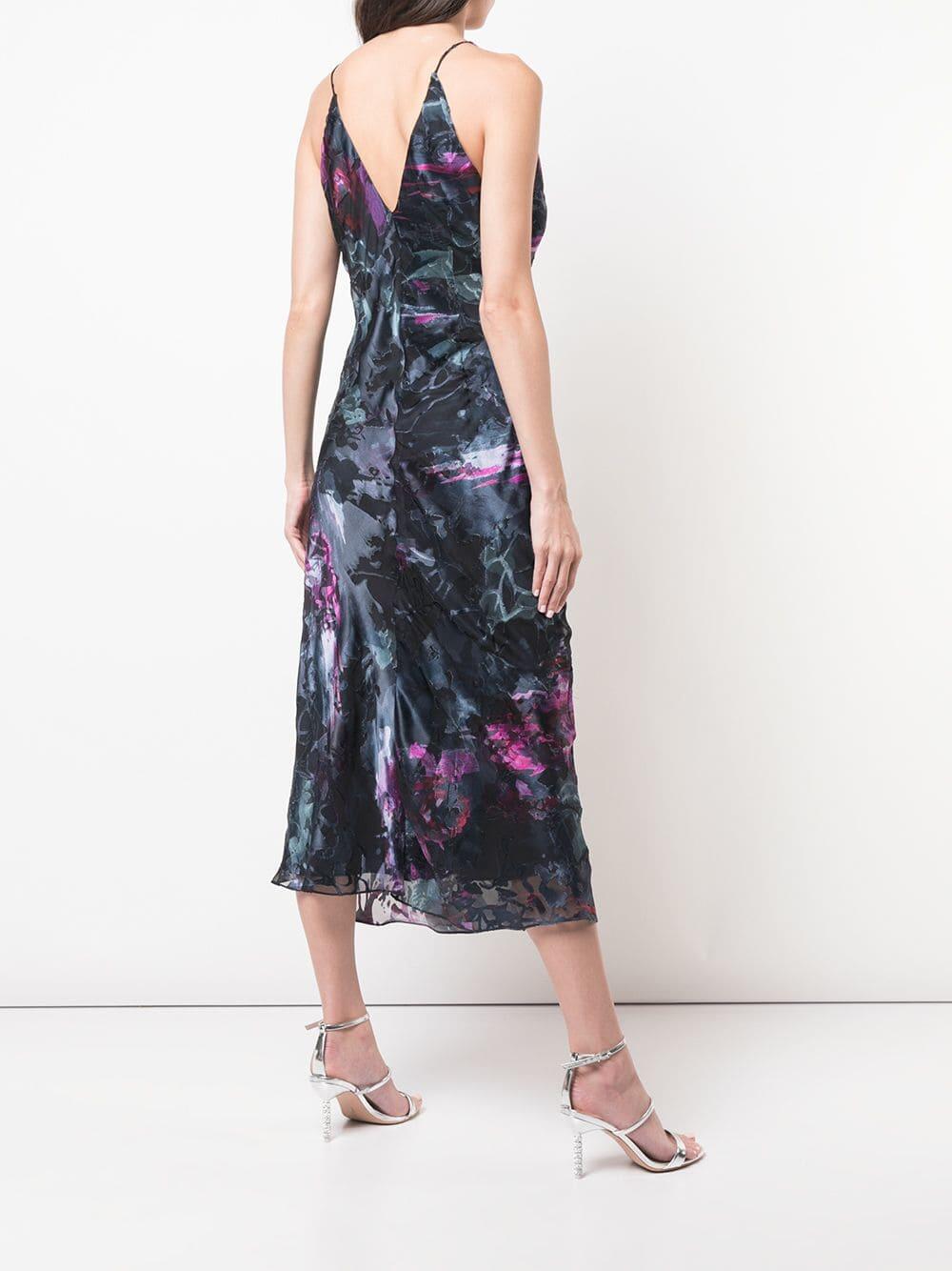 Cushnie - Black Melted Floral Twist V-Neck Midi Dress