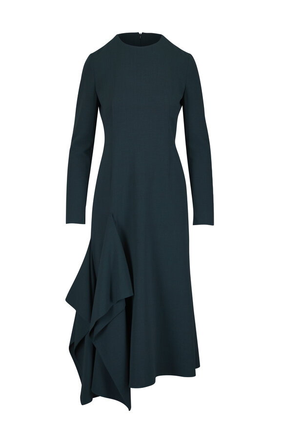 Akris Kimono Forest Green Asymmetrical Midi Dress - view 1