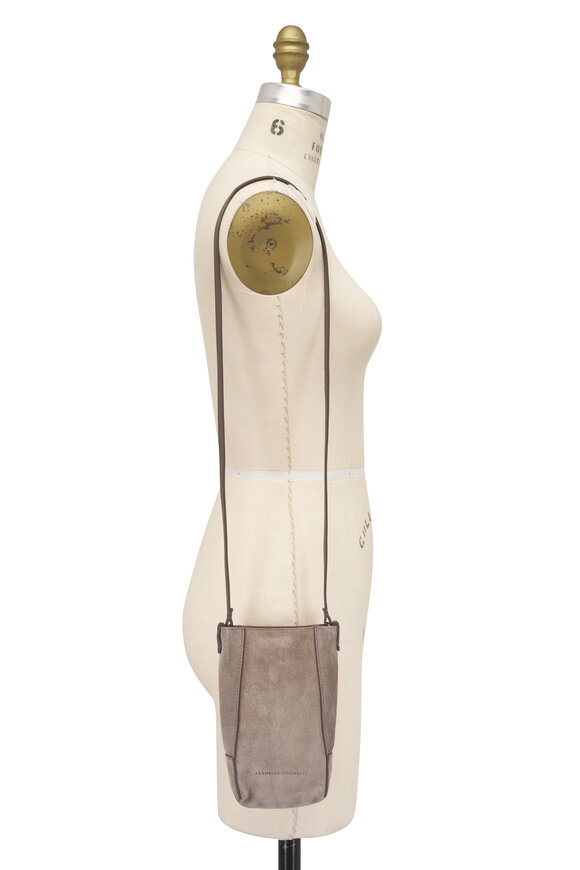 Brunello Cucinelli Duo Gray Suede Leather Phone Case Holder - view 7