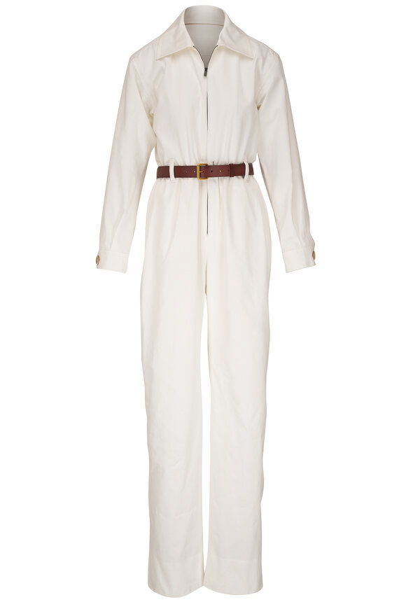 Saint Laurent White Cotton Belted Jumpsuit 