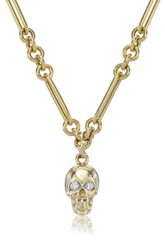 Dru 14k Yellow Gold Diamond Skull Necklace
