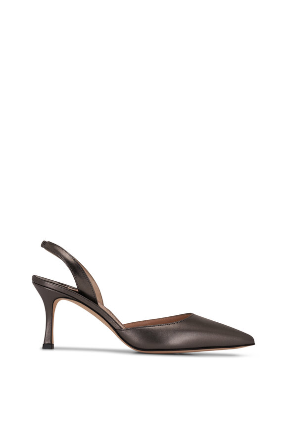 Manolo Blahnik - Carolyne Graphite Leather Slingback Pump, 70mm