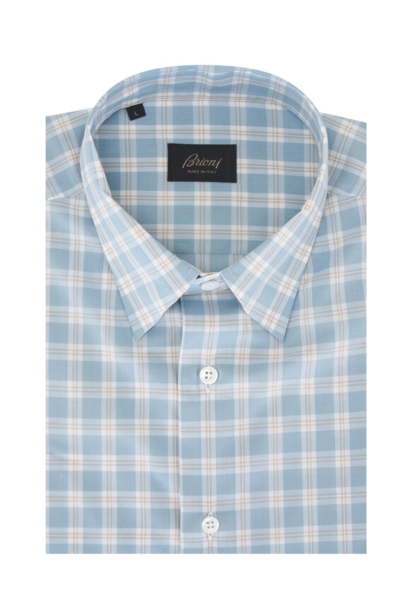 Brioni Blue & Beige Check Sport Shirt