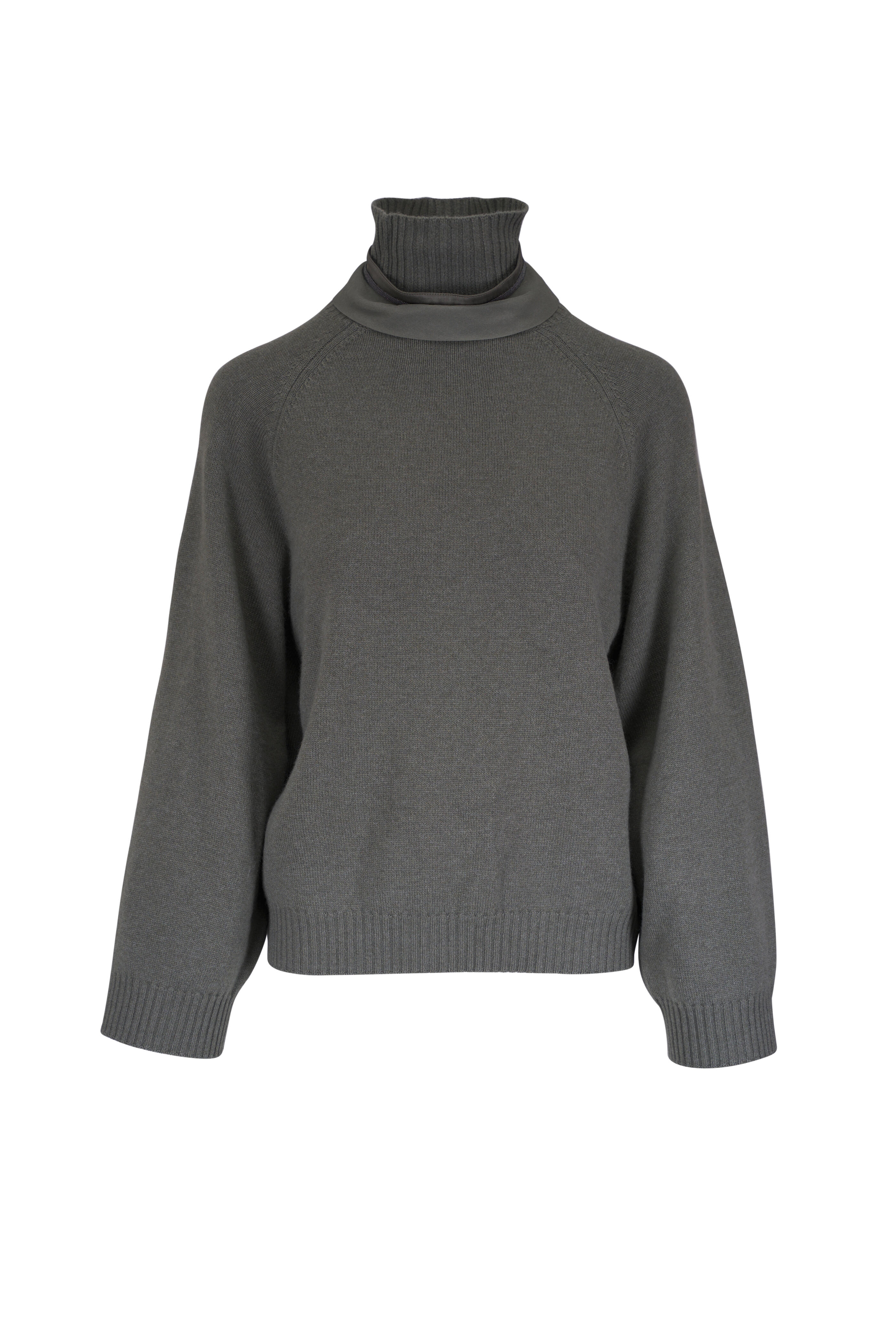 Brunello Cucinelli - Green Cashmere & Silk Collar Turtleneck Sweater - view 1