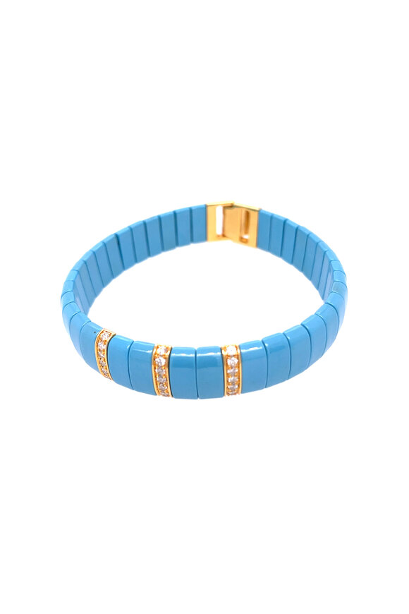 Ellen Hoffman 14k Gold Matte Blue Agate & Diamond Bracelet - view 1