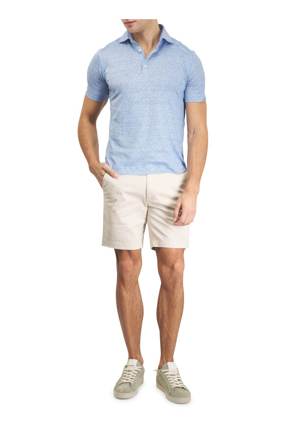 Maurizio Baldassari Light Blue & White Mélange Linen & Cotton Polo - view 2
