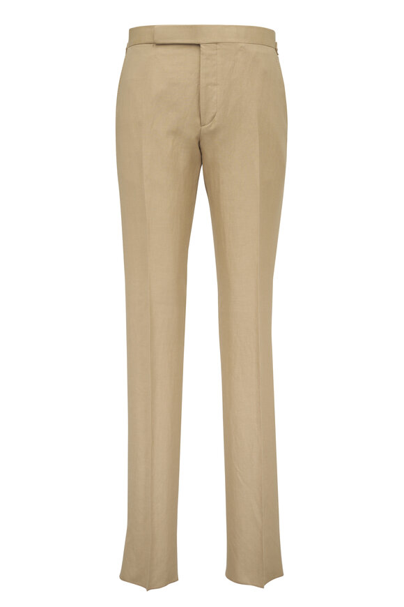 Ralph Lauren Purple Label Gregory Tan Silk & Linen Dress Pant