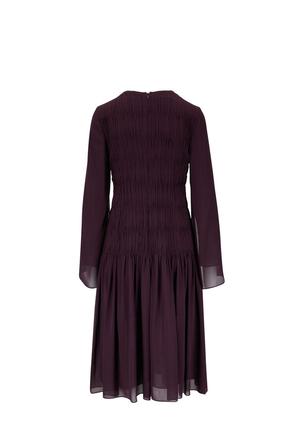 Akris - Plum Pleated Silk Georgette Long Sleeve Dress