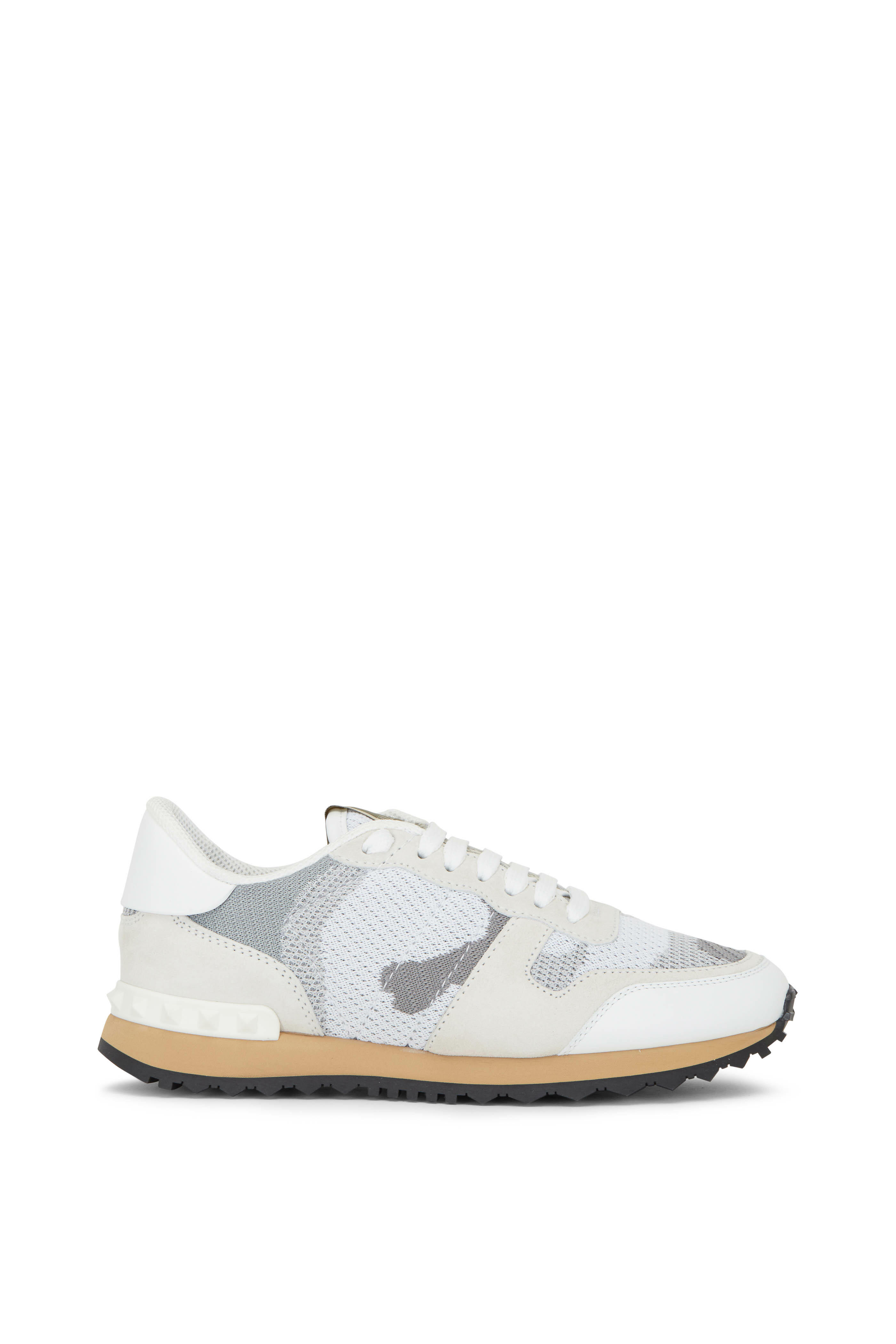 Valentino Garavani - White & Gray Camouflage Studded Knit Sneaker