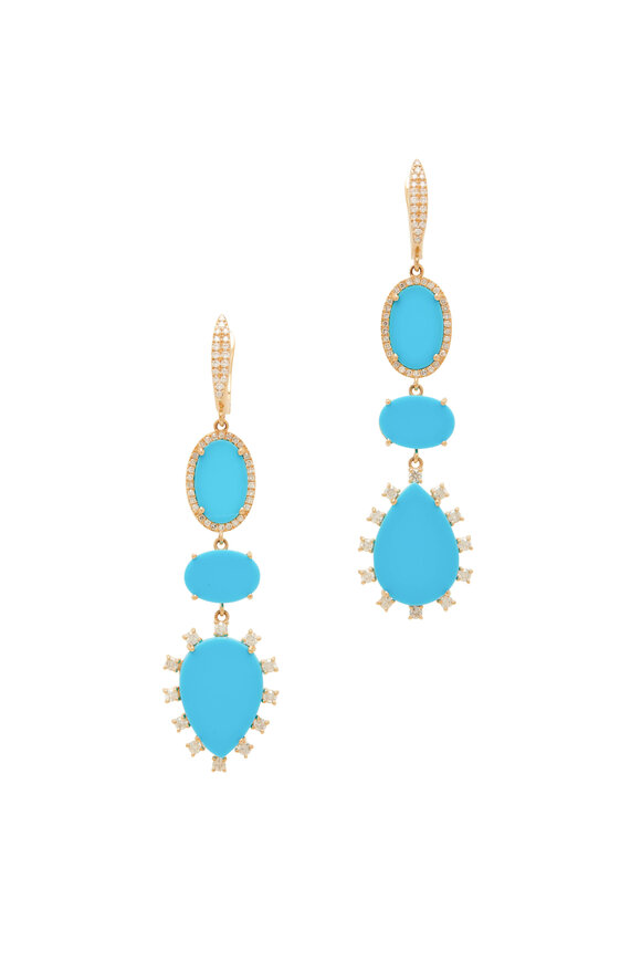 Kai Linz - Turquoise Enamel Diamond Drop Earrings