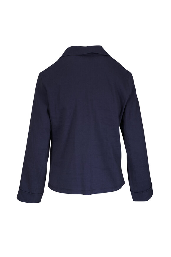 Peter Cohen Cate Navy Stretch Linen Viscose V-Neck Blouse - view 3