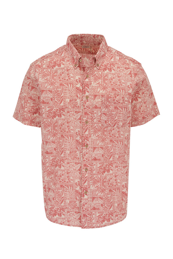 Faherty Brand Playa Coral Tile Print Short Sleeve Sport Shirt
