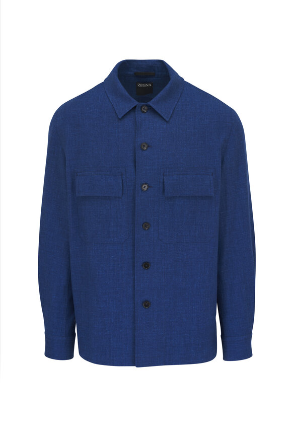 Zegna Dark Blue Cashmere & Linen Overshirt 