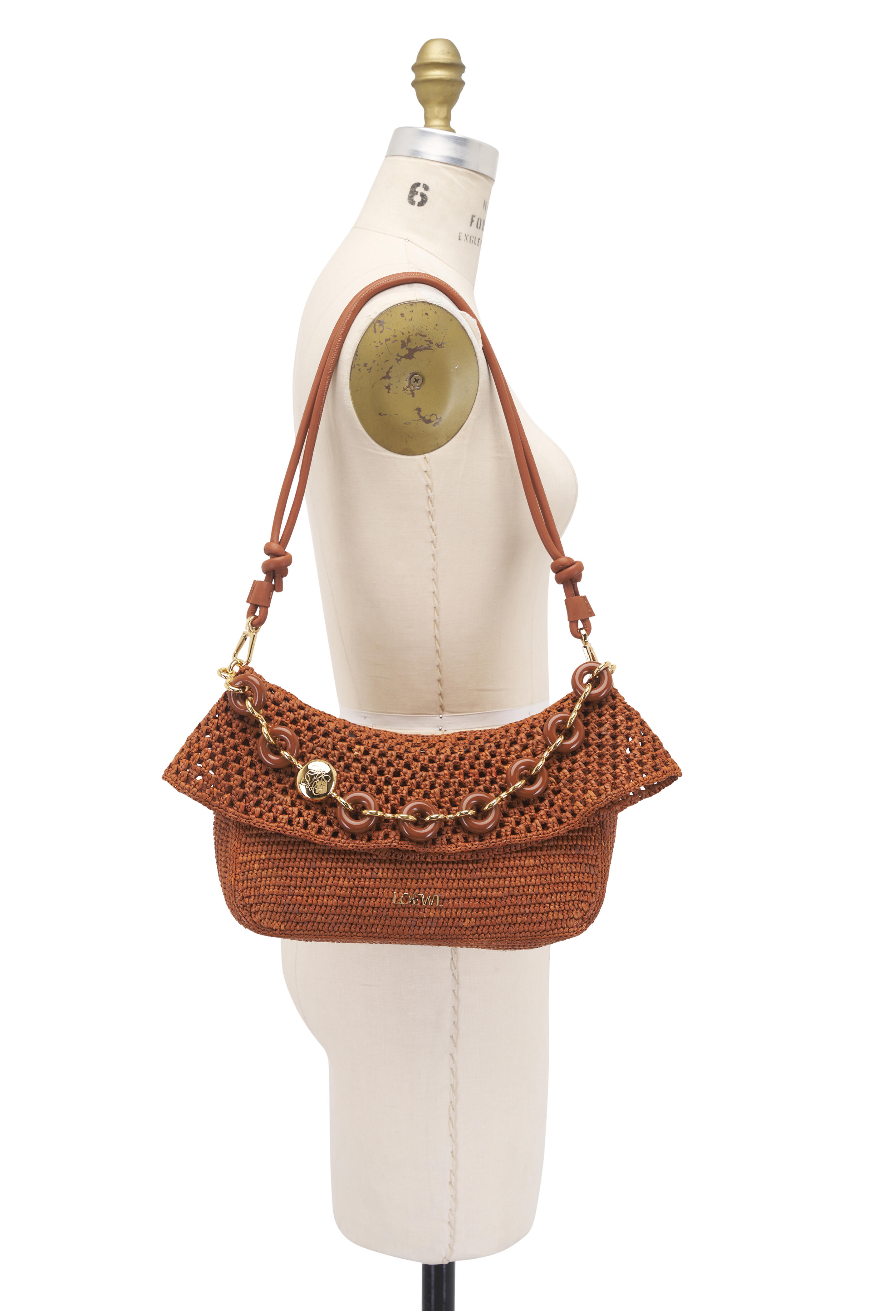 Loewe - Ola Honey Raffia Small Fold Over Chain Bag
