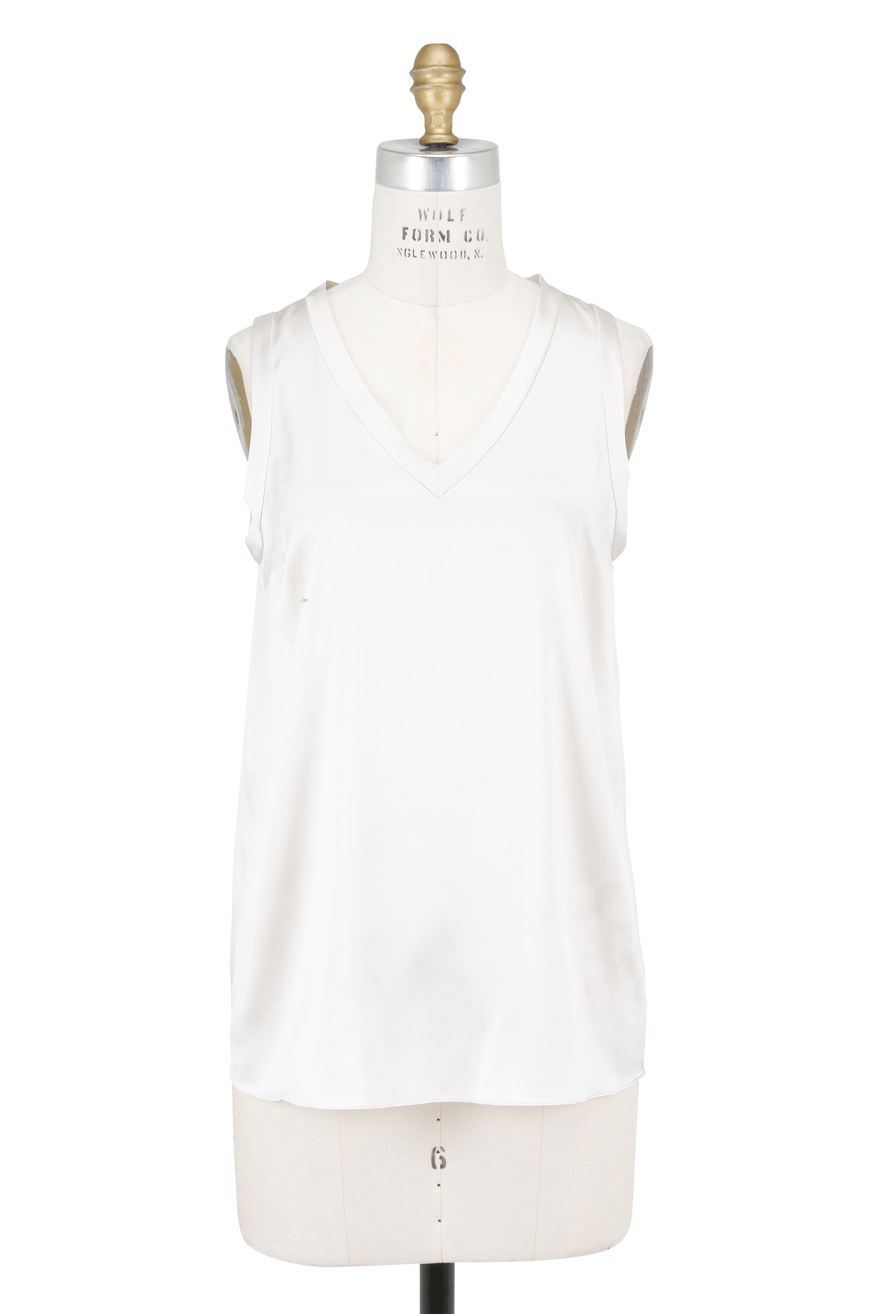 Brunello Cucinelli Cream Layered Cotton Silk Sleeveless Voluminous store V-Neck Top M