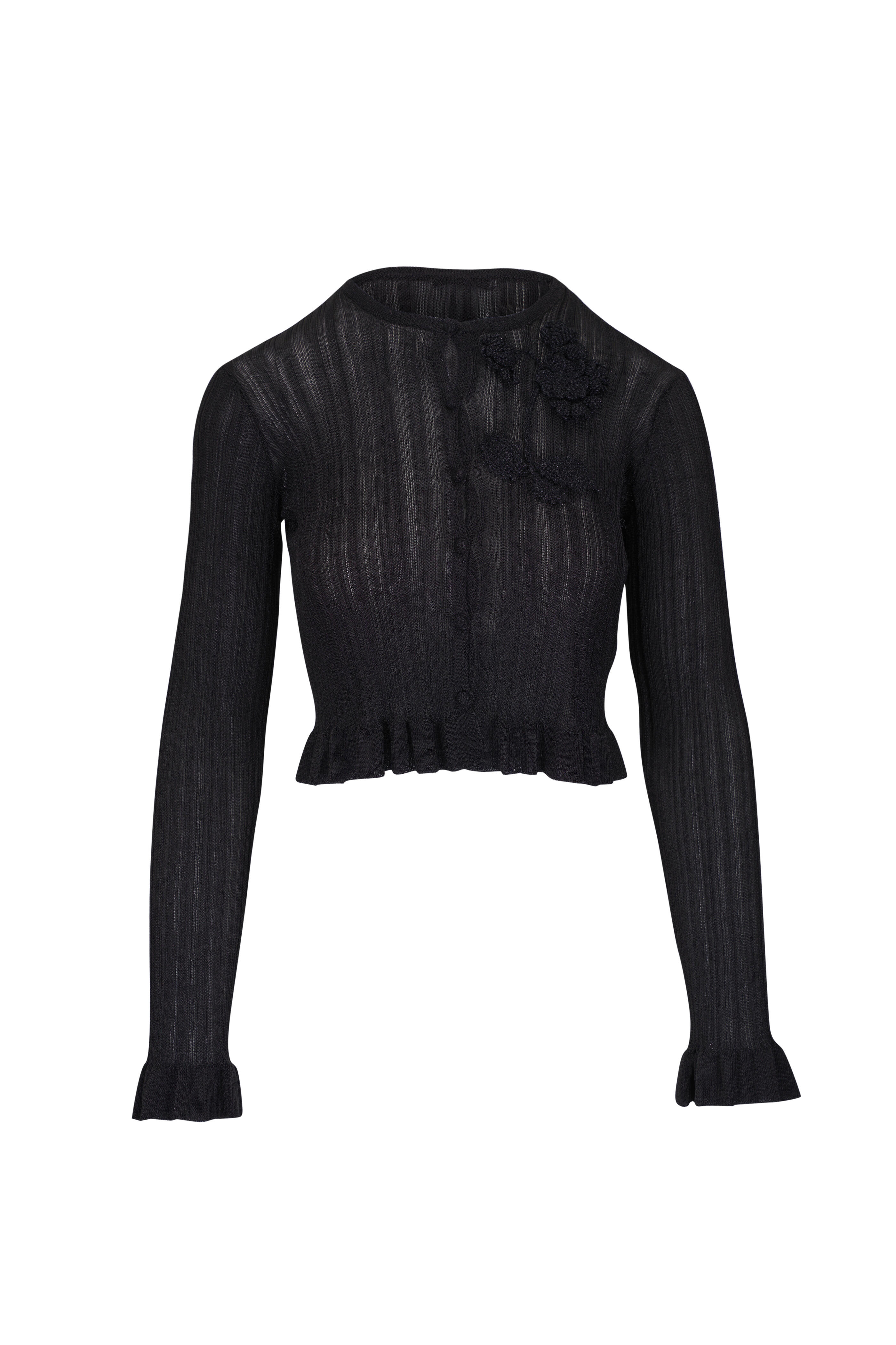 Erdem - Black Lurex Plissé Knit Cropped Cardigan