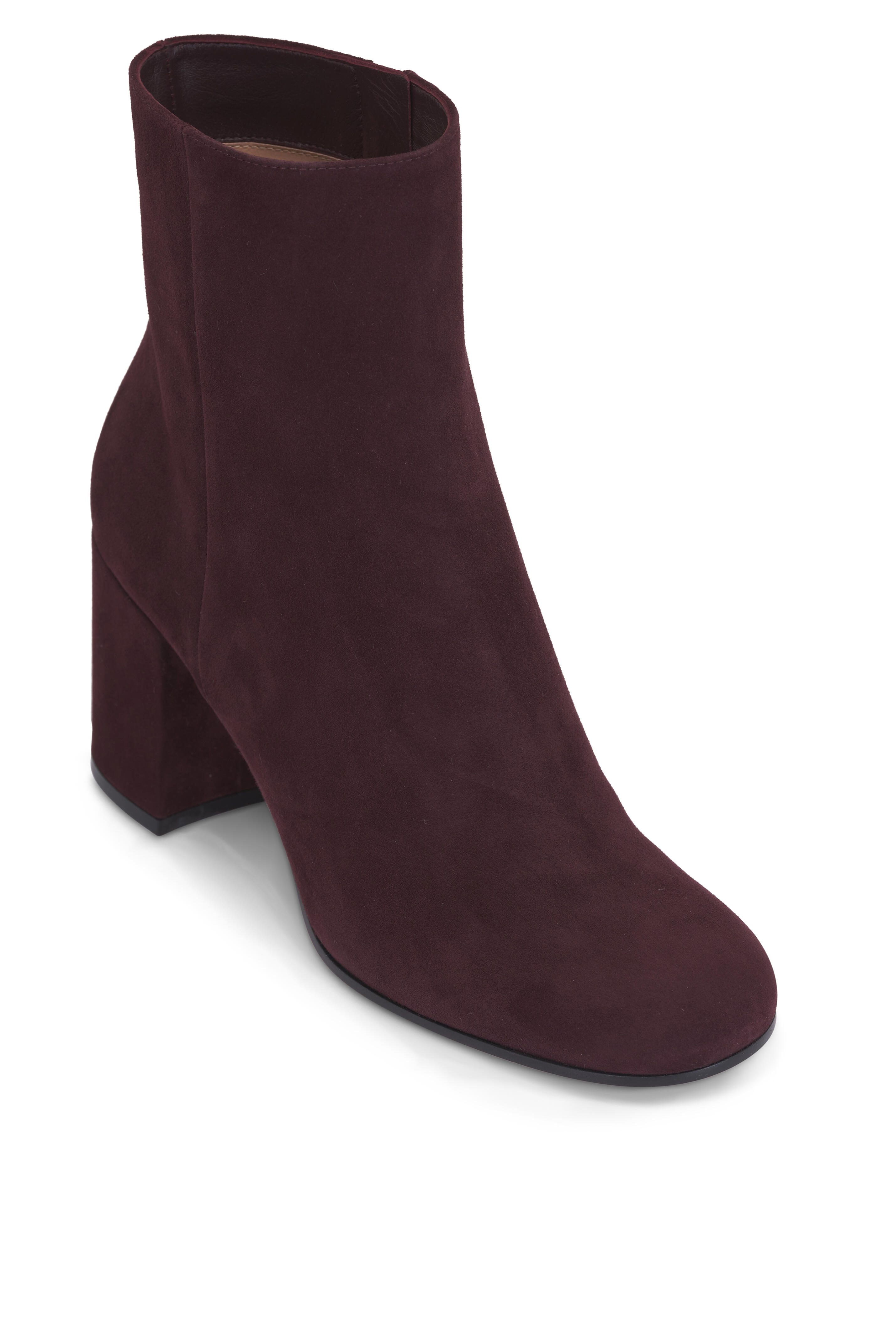 Gianvito Rossi - Joelle Burgundy Suede Zip Bootie, 70mm