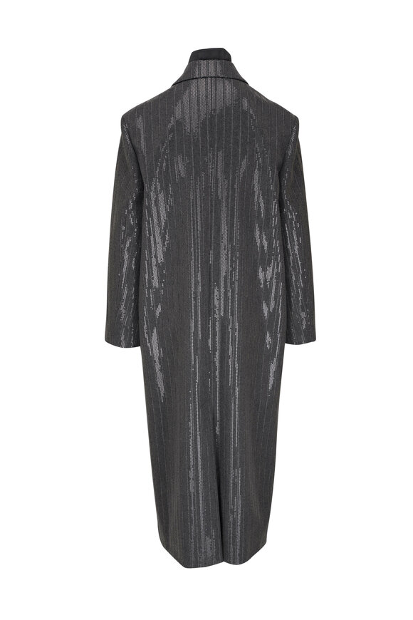 Brunello Cucinelli - Charcoal Gray Stripe Long Sequin Coat