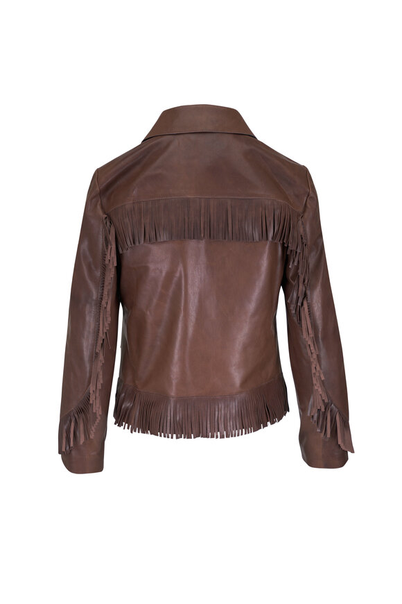 Nili Lotan Lazare Dark Brown Fringe Leather Jacket - view 3