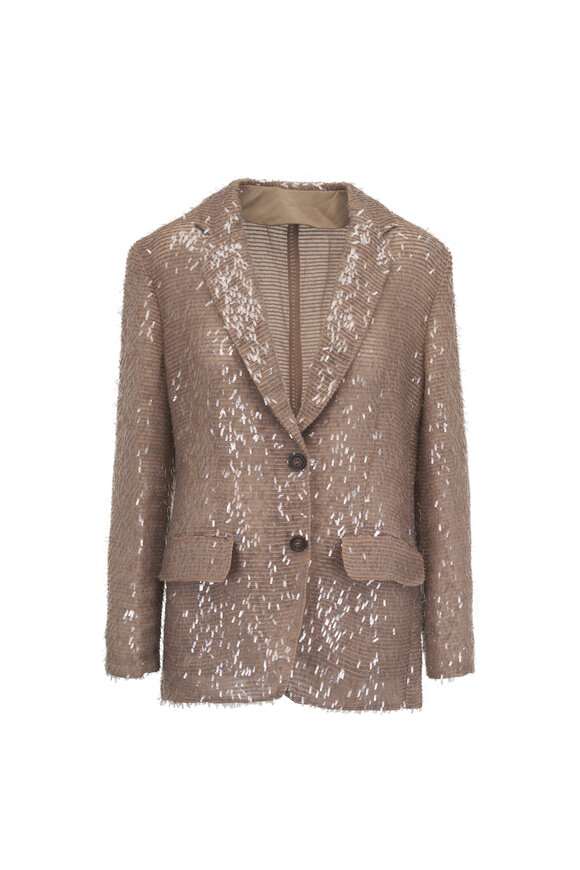 Brunello Cucinelli - Denim Effect Paillette Stripe Linen Blazer