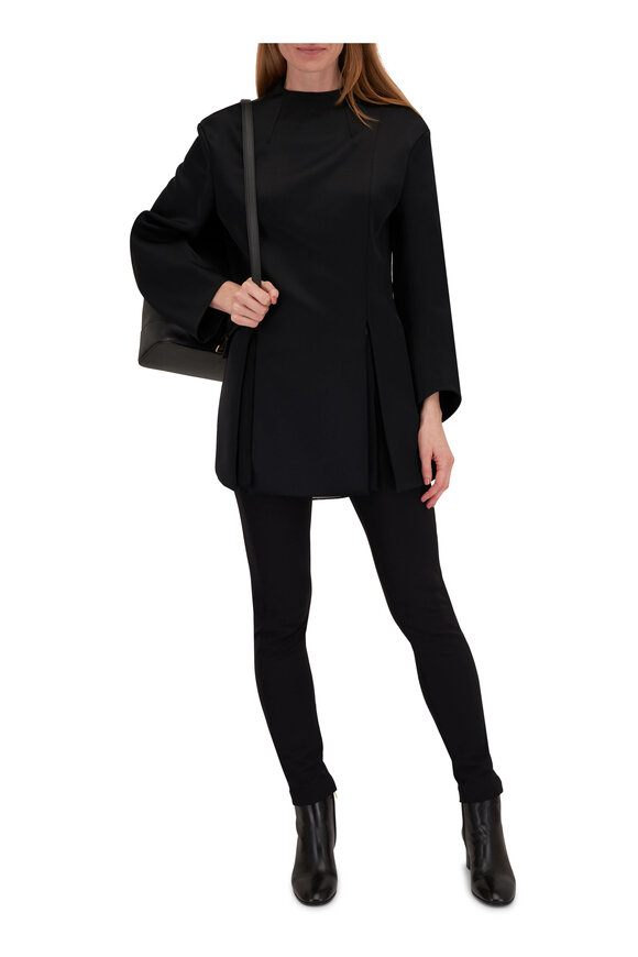 Khaite - Mahni Black Crepe Satin Funnel Neck Tunic 