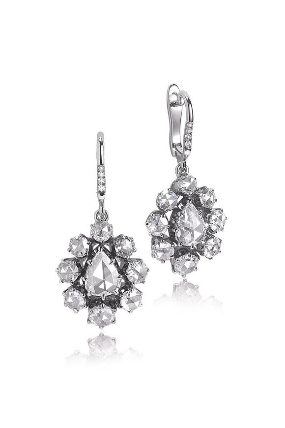 Nam Cho 18k White Gold Georgian Rose Drop Earring - view 1