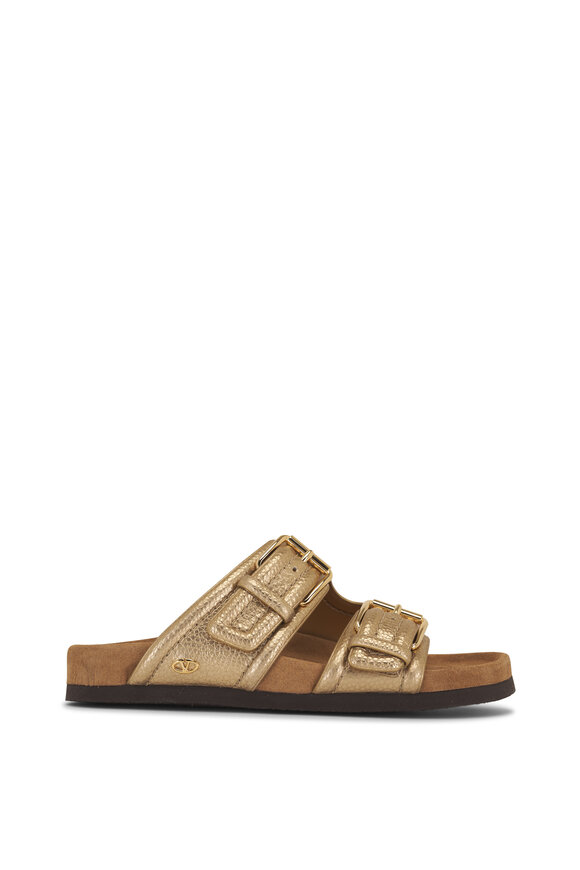 Valentino Garavani - Anywhere Metallic Gold Double Buckle Sandal