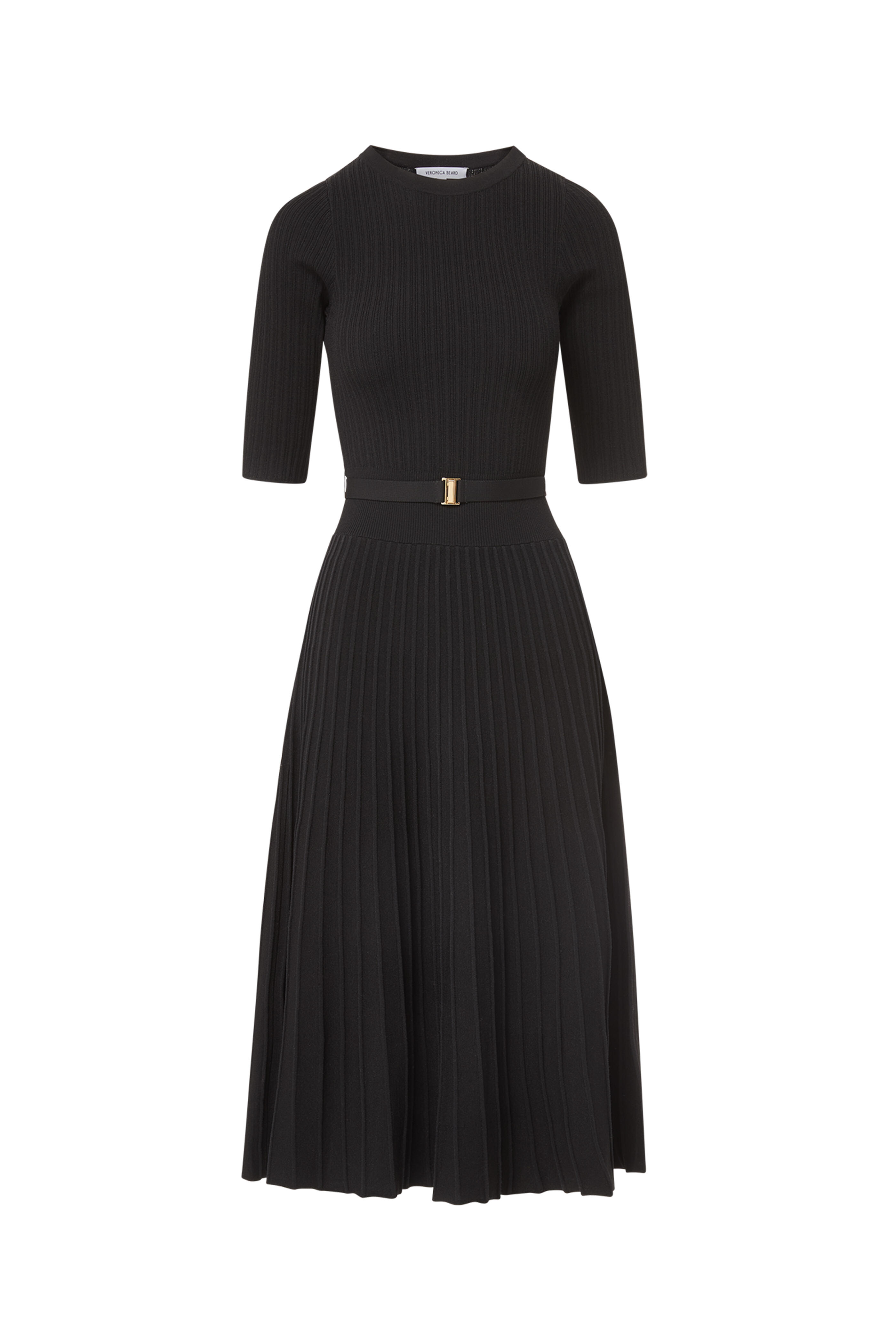 Veronica Beard - Elthea Black Ribbed Belted Midi Dress