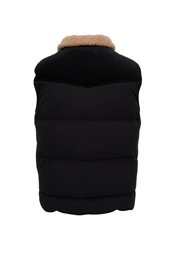 Brunello Cucinelli - Black Down Quilted Shearling Collared Vest 