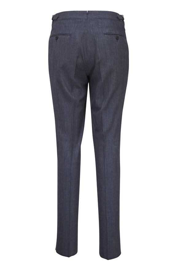 Isaia Medium Blue Wool, Silk & Linen Denim Effect Pant - view 3