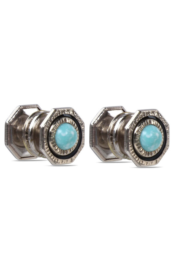 Spivey Antique Round Pearl & Turquoise Cufflinks - view 2